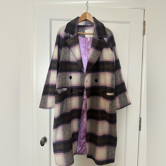 Avec Les Filles Plaid Purple Relaxed Walker Coat - Picture 2 of 7